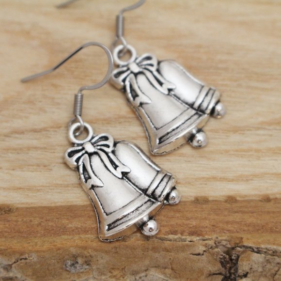 Silver Bell Christmas Earrings - Picture 4 of 5